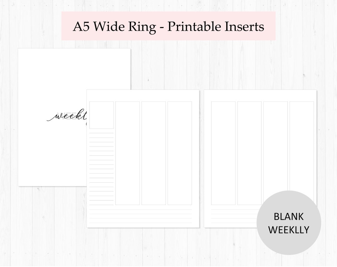 Blank Weekly A5 Wide Rings : WO2P Printable Planner Inserts - Etsy
