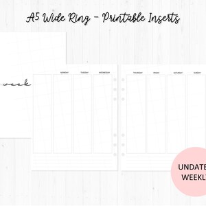 Undated Weekly / A5 Wide Rings / Printable Inserts / WO2P / | Etsy