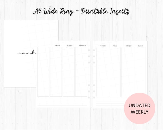 Undated Weekly / A5 Wide Rings / Printable Inserts / WO2P / | Etsy
