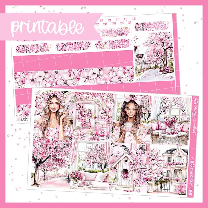 Cherry Blossom Time Weekly Kit : Printable Planner Stickers (PDF, PNG ...