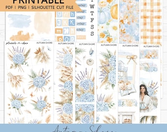 Autumn Shore Journaling Add On : Printable Planner Stickers (PDF, PNG, Silhouette Cut Files)