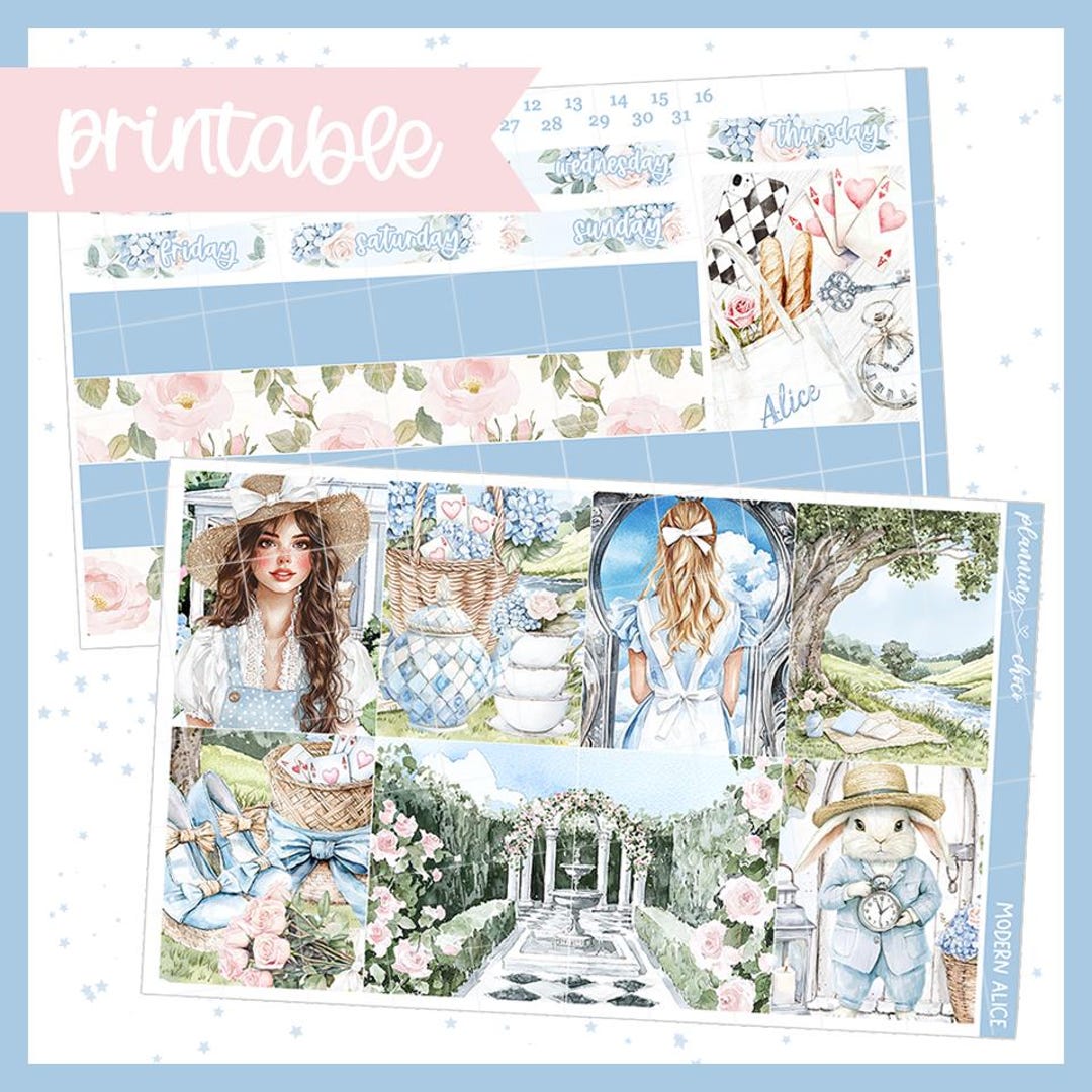 Alice in Wonderland Weekly Kit : Printable Planner Stickers (PDF, PNG ...