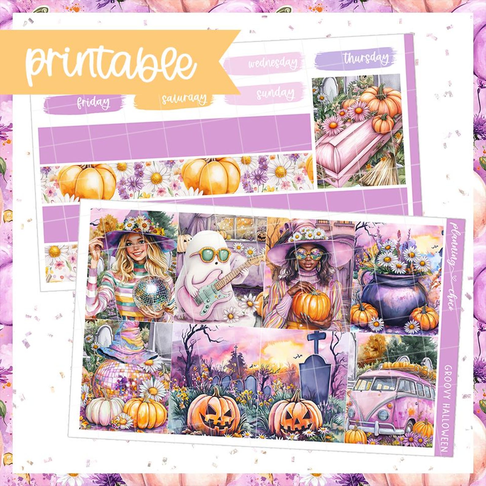 Groovy Halloween Weekly Kit : Printable Planner Stickers (PDF, PNG ...