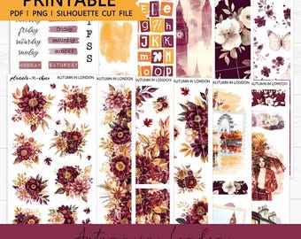 Autumn in London Journaling Add On : Printable Planner Stickers (PDF, PNG, Silhouette Cut Files)