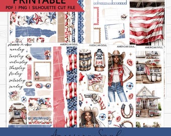 American Soul Mini Journaling Kit: Printable Planner Stickers (PDF, PNG, Silhouette Cut Files)
