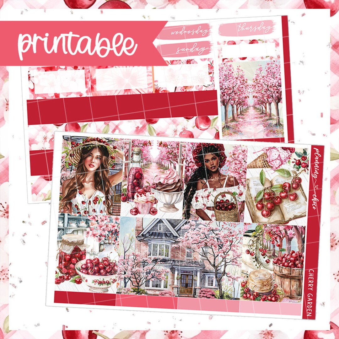 Cherry Garden / Weekly Kit / Printable Planner Stickers / Erincondren ...