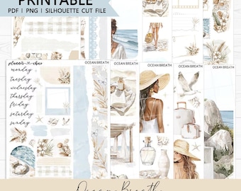 Ocean Breath Journaling Kit: Printable Planner Stickers (PDF, PNG, Silhouette Cut Files)
