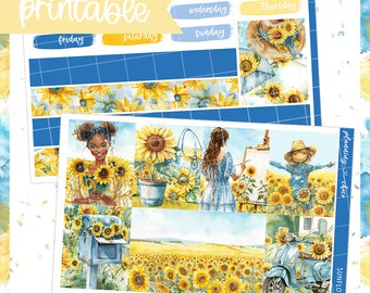 Sunflower Weekly Kit : Printable Planner Stickers (PDF, PNG, Silhouette Cut Files)