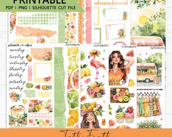 Tutti Frutti Mini Journaling Kit: Printable Planner Stickers (PDF, PNG, Silhouette Cut Files)