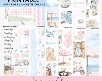 Summer Chic Journaling Kit: Printable Planner Stickers (PDF, PNG, Silhouette Cut Files)