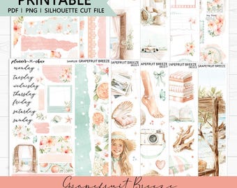 Grapefruit Breeze Journaling Kit: Printable Planner Stickers (PDF, PNG, Silhouette Cut Files)