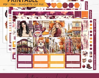 Autumn in London Hobonichi Cousin Weekly Kit : Printable Planner Stickers (PDF, PNG, Silhouette Cut Files)