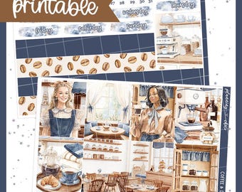 Coffee & Denim Weekly Kit : Printable Planner Stickers (PDF, PNG, Silhouette Cut Files)