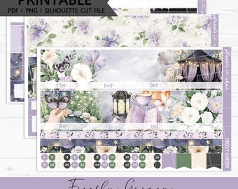 Kit mensuel vertical Firefly Garden : autocollants imprimables pour agenda (PDF, PNG, fichiers de découpe Silhouette)