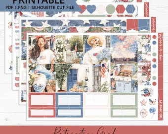 Patriotic Girl Hobonichi Cousin Weekly Kit : Printable Planner Stickers (PDF, PNG, Silhouette Cut Files)