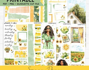Sunny Days Mini Journaling Kit: Printable Planner Stickers (PDF, PNG, Silhouette Cut Files)