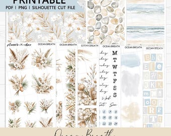 Ocean Breath Journaling Add On : Printable Planner Stickers (PDF, PNG, Silhouette Cut Files)