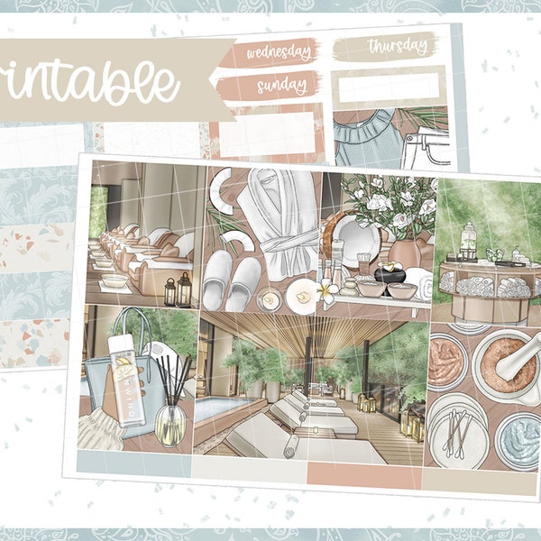 Unwind / Weekly kit / printable planner stickers / Erincondren / aura estelle a5 wide / pdf, png, silhouette cut files