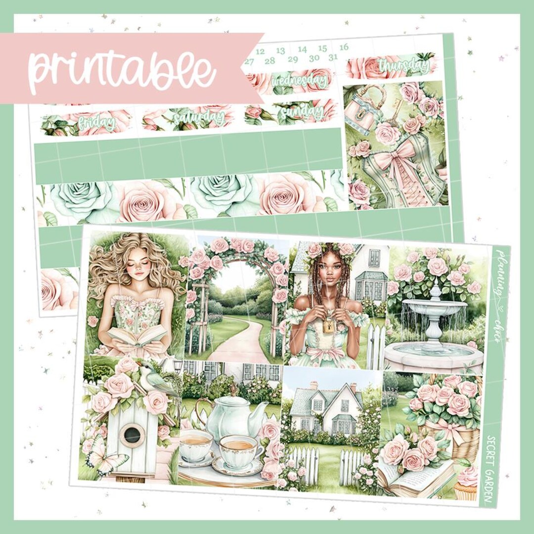 Secret Garden Weekly Kit : Printable Planner Stickers (PDF, PNG ...