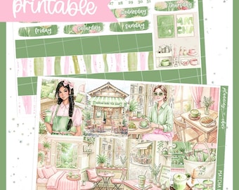 Matcha Lover Weekly Kit : Printable Planner Stickers (PDF, PNG, Silhouette Cut Files)