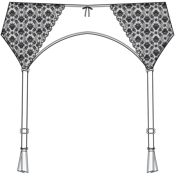 Technical drawing AI file of a darted soft bra with frills Drawing