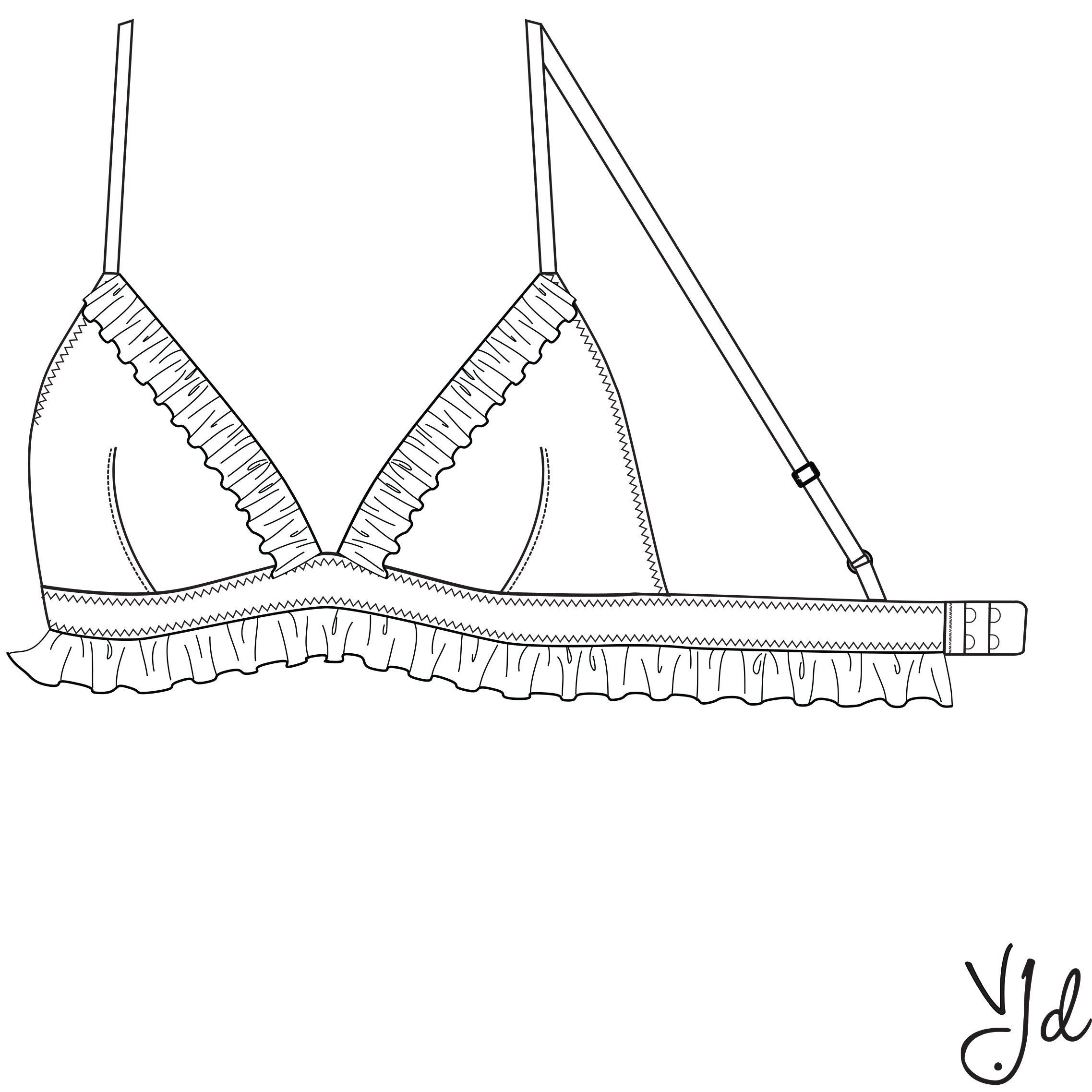 Technical Drawing AI File of a Darted Soft Bra With Frills