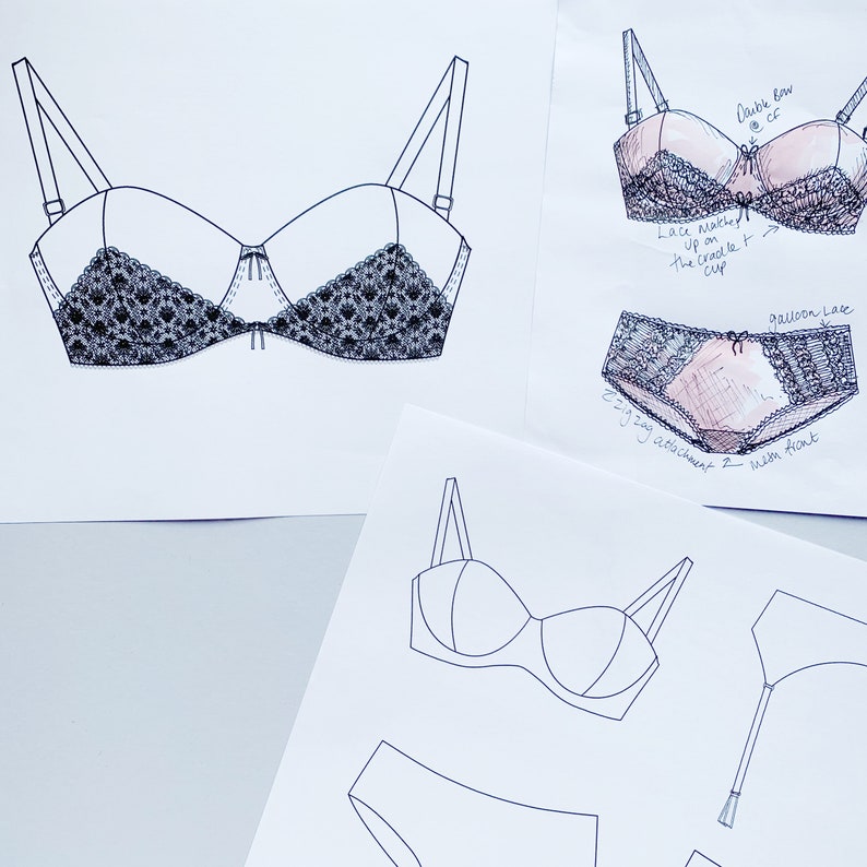 Digital Lingerie Technical Drawing Bra in AI File Etsy