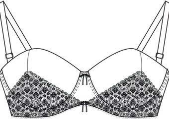 Balconette bra Technical Drawing in AI file