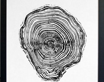 Cypress - Hand Crafted Tree Ring Art Print Black UK 40cm