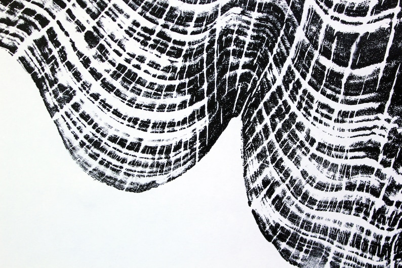 Handprinted Tree Ring Art Black Print Cedar Star 2