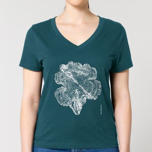 CEDAR STAR - womens v neck eco tree print T-Shirt, sustainable woodland forest fashion