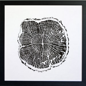 Hawthorn - Hand Printed Tree Ring Art Black Print 40cm