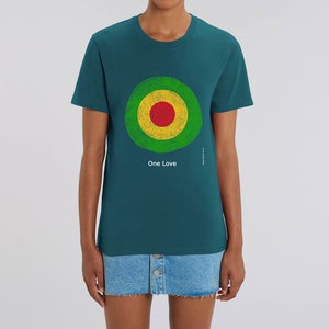 ONE LOVE OAK - 100% Organic Rasta Colour T-shirt Unisex Irie Ital Bob Marley style