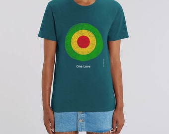 ONE LOVE OAK - 100% Organic Rasta Colour T-shirt Unisex Irie Ital Bob Marley style