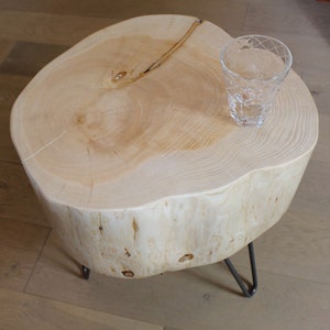CYPRESS contemporary chunky drum /side table tree stump log - one off handmade with hairpin legs, live edge