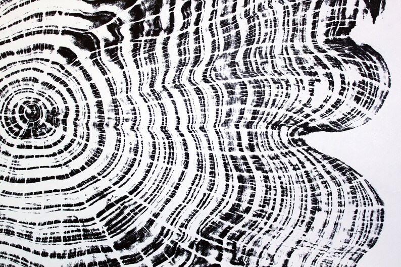 Handprinted Tree Ring Art Black Print Cedar Star 2
