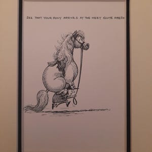 Komiksowy kucyk Thelwell z 1962 r. w podwójnej oprawie 10"x 8", gotowy do oprawienia. „Dopilnuj, aby Twój kucyk dotarł na miejsce świeży”, gotowy do oprawienia.