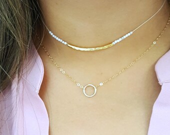 KARMA Necklace • Small Hammered Eternity Necklace, Simple Gold Necklace, Dainty Circle Necklace, 14K Gold Filled, Sterling Silver, Handmade