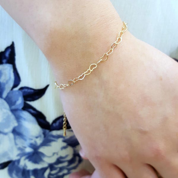 Heart link bracelet, heart bracelet, Gold heart chain bracelet, Love chain bracelet