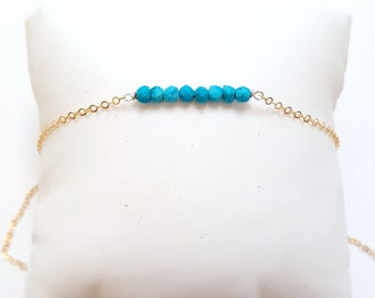 Dainty Turquoise Choker Necklace, Simple Turquoise Necklace, Beaded Chain Choker, Short Layering Necklace, Custom Best Friend Necklace