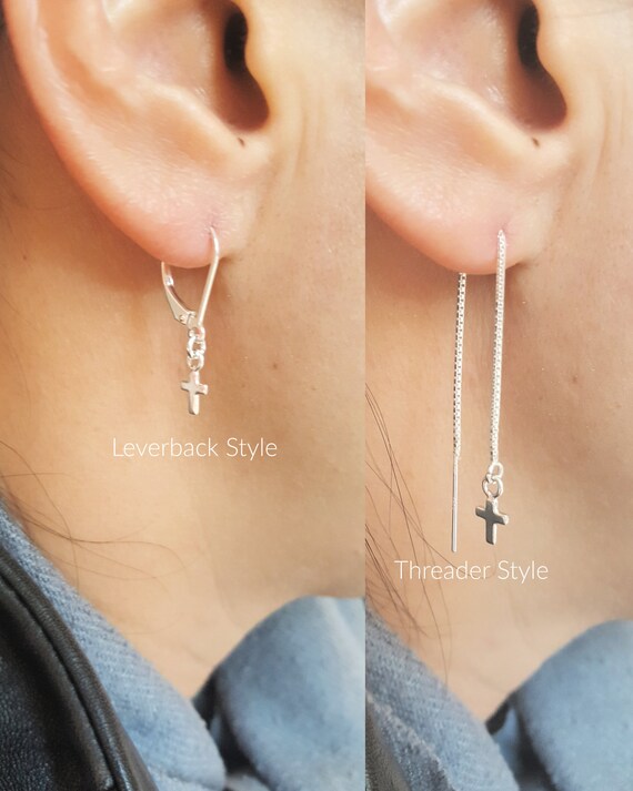Sterling Silver Cross Earrings Religious Dangling Hook Earrings