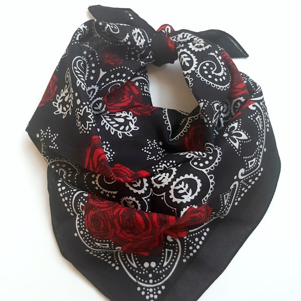 VENTE : bandana de moto noir rose style festival vintage, bandana personnalisé, écharpe de festival, bandana rock n roll