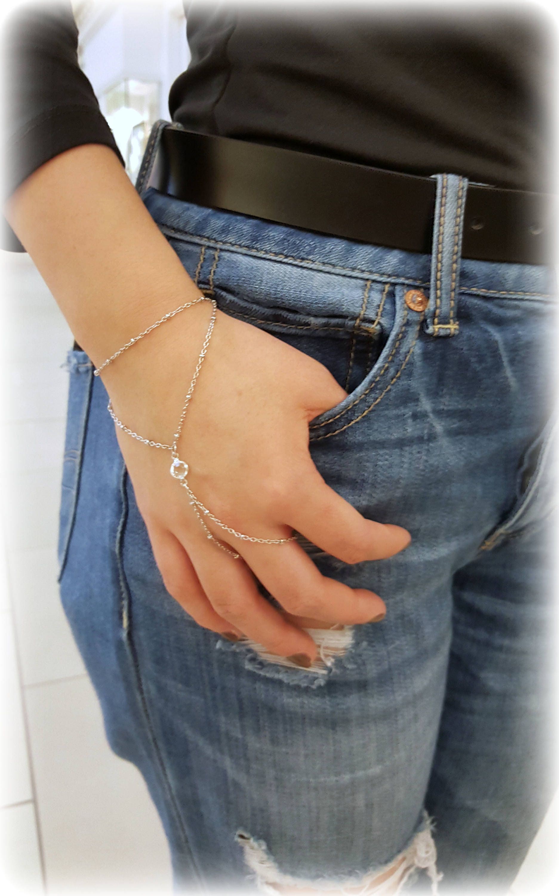 Silver Hand Bracelet Silver Hand Chain Bohemian Chain Etsy