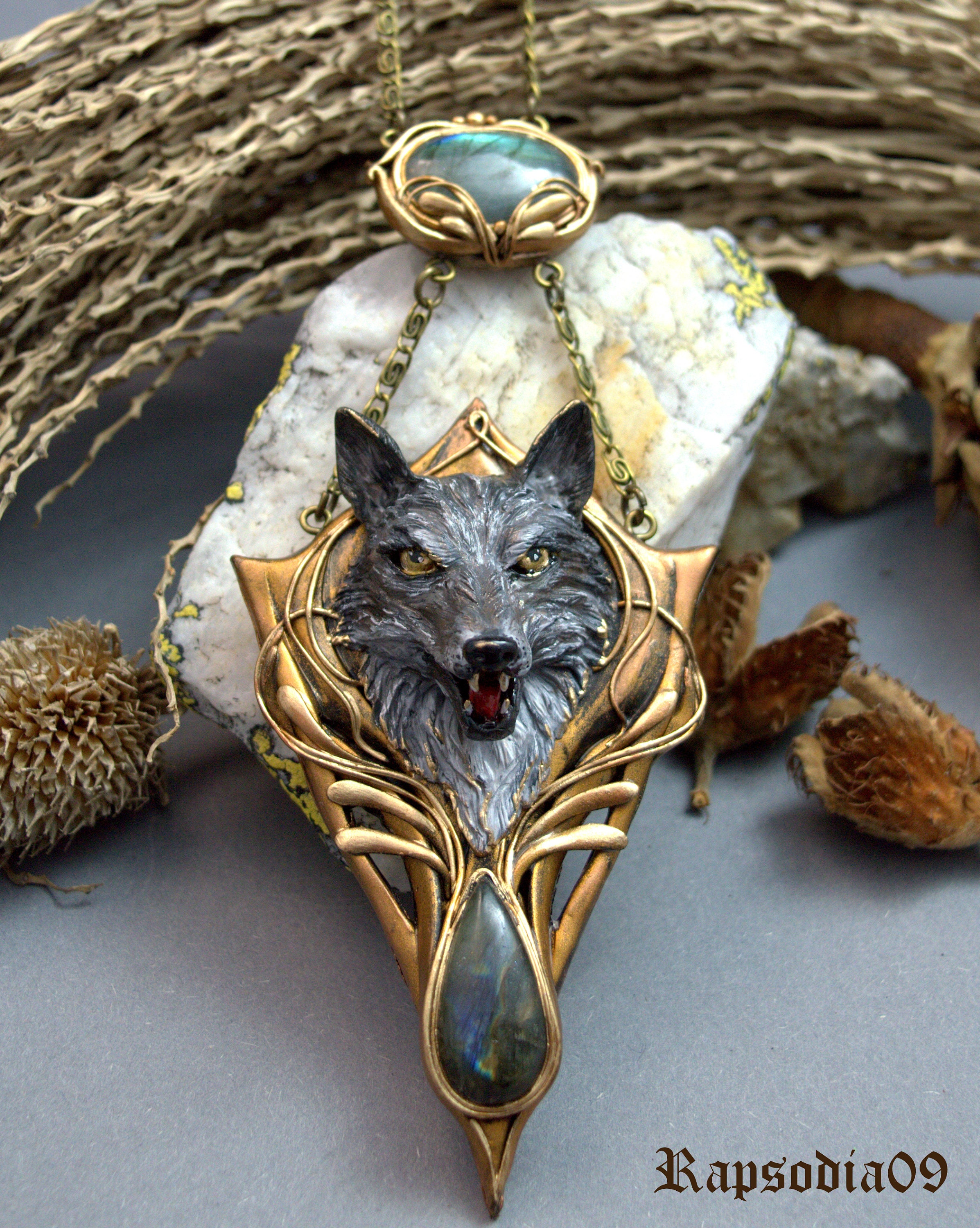 Wolf necklace Polymer clay necklace Animal pendant Amulet Etsy