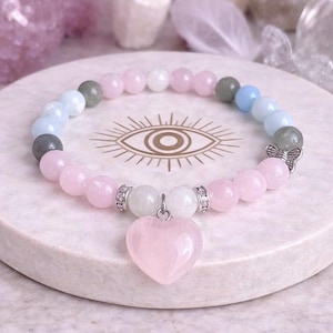 Affirmation for Fertility Gemstone Bracelet: Aquamarine, Moonstone, Rose Quartz