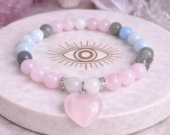 Braccialetto con pietre preziose per la fertilità: acquamarina, pietra di luna, quarzo rosa