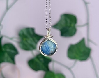 Kyanite Ball Sphere : wire wrapped minimalist necklace, Gift for lady