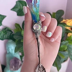 Crystal Antique Spoon  | Aura Quartz and Pyrite Witch Spoon