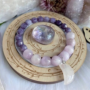 Anxiety Affirmation, Lepidolite, Kunzite Beaded Bracelet Spiritual Bracelet Gift for her