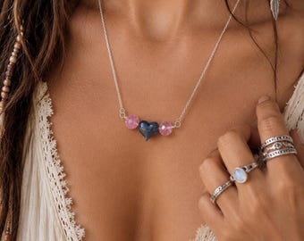 Heart Chakra, Grounding Protection, Strawberry Quartz Obsidian Pendant